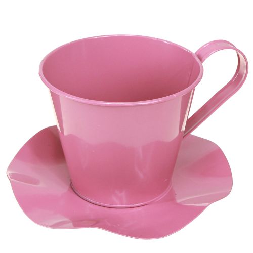 Tazza da tè decorativa in metallo con piatto rosa Ø12 H10cm 8 pz