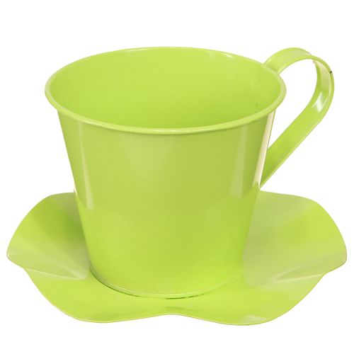 Tazza da tè decorativa in metallo con piatto verde chiaro Ø12 H10cm 8 pz