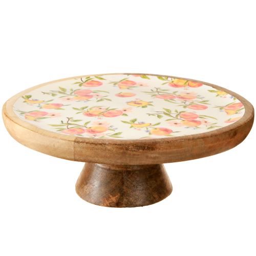 Piatto decorativo con base in legno di mango motivo pesca Ø26cm H9,5cm