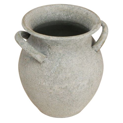 Vaso decorativo con manici fioriera vintage in metallo grigio H13 cm