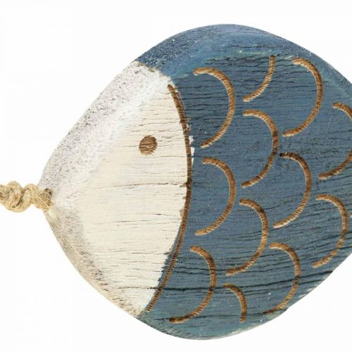 Prodotto Pesce decorativo Decorazione marittima da appendere Pesce in legno blu H11 cm 6 pezzi