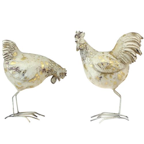 Polli Decorativi Gallo Gallina Oro Bianco Vintage L13cm 2pz