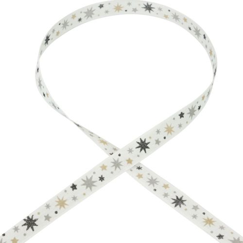 Prodotto Nastro regalo natalizio nastro bianco con motivo a stella 15 mm 20 m