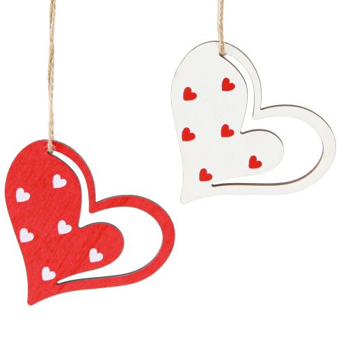 Appendino decorativo decorazione a cuore per la festa della mamma rosso bianco 7,5 cm 12 pz