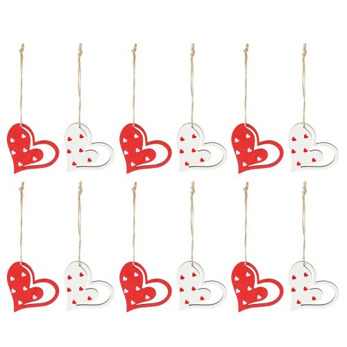 Prodotto Appendino decorativo decorazione a cuore per la festa della mamma rosso bianco 7,5 cm 12 pz