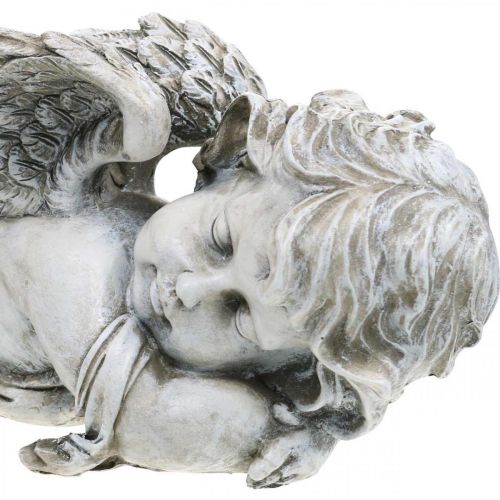 Floristik24 Decorazione tomba angelo addormentato tomba angelo grigio polyresin 39×14x13cm