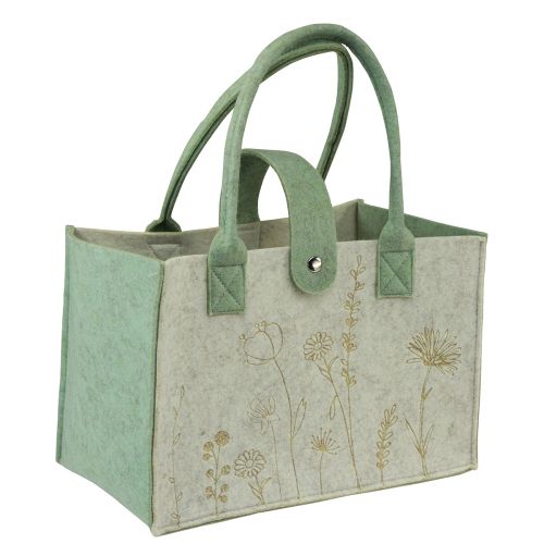 Prodotto Borsa in feltro con manico con fiori verde panna 30x18x37cm