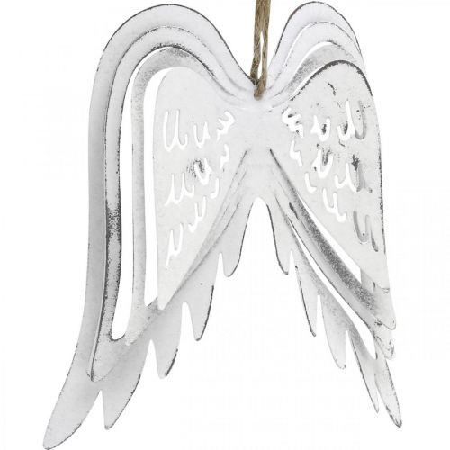 Ali da appendere, decorazione dell'Avvento, ali d'angelo in  metallo Bianco H29,5 cm L28,5 cm-01519