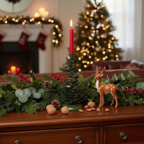 Prodotto Candelabro a forma di albero di Natale, decorazione in metallo verde, 28 cm