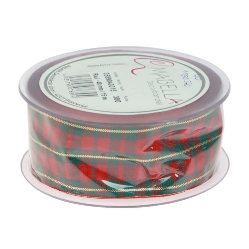 Prodotto Nastro regalo Nastro decorativo a quadri scozzesi rosso verde 40 mm 15 m