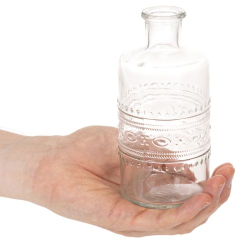 Prodotto Bottiglia in vetro decorata, cilindrica, trasparente, vaso decorativo, 15 cm, 6 pezzi