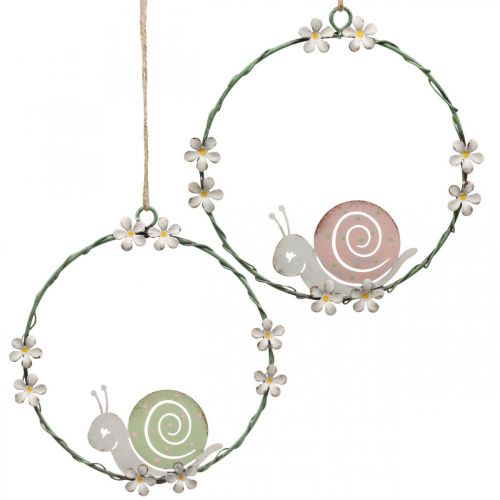 Prodotto Anello decorativo con chiocciola, decoro primaverile, decoro in metallo verde / rosa Ø14,5cm set di 2