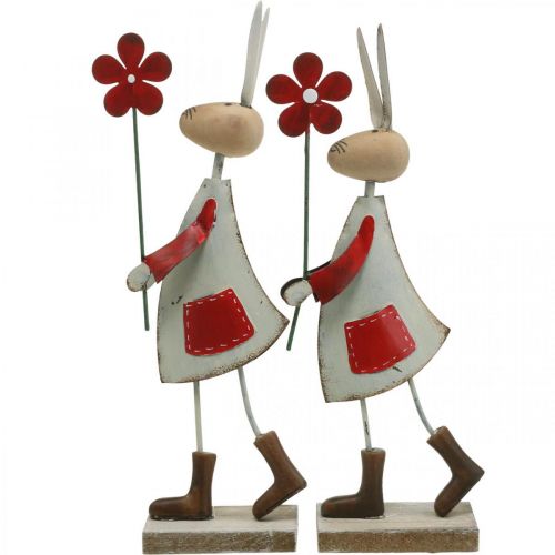 Prodotto Decorazione pasquale, coniglio in metallo, decorazione primaverile, coniglietto pasquale con fiore rosso, beige H21cm 2pz