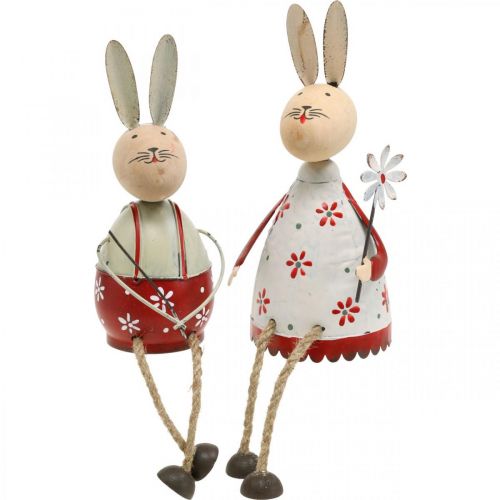 Coniglietto con seggiolino per bambini Pasqua in legno, metallo H21/23cm set di 2