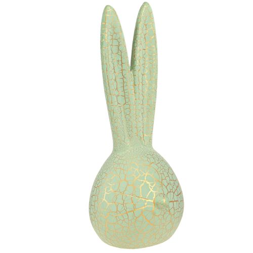 Testa di coniglio decorazione coniglietto pasquale verde menta oro craquelure H28cm