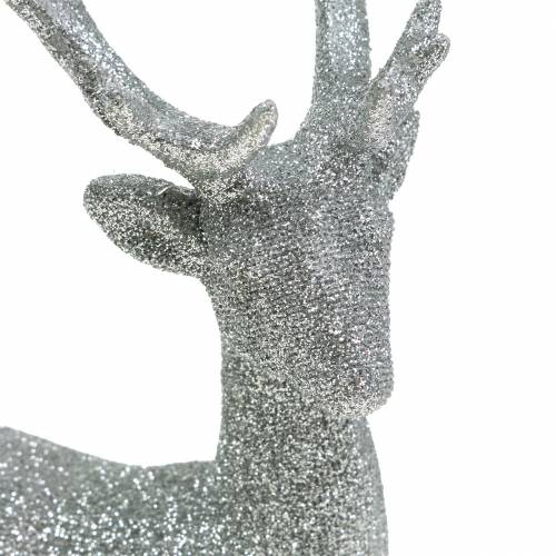 Prodotto Deco figura cervo argento glitter 25 cm x 12 cm