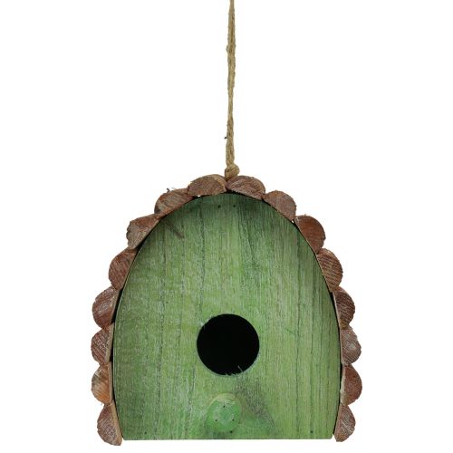 Prodotto Casetta per uccelli decorativa da appendere con tetto rotondo in legno verde marrone 16,5×10×17 cm