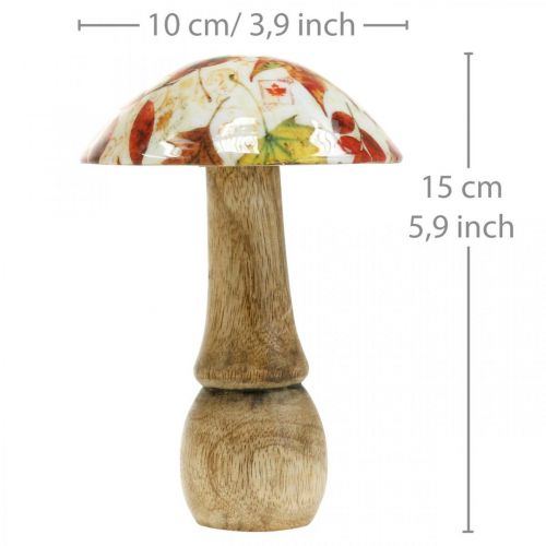 Prodotto Decorazione a fungo in legno foglie autunnali bianco, decorazione da tavola a fungo colorato Ø10cm H15cm