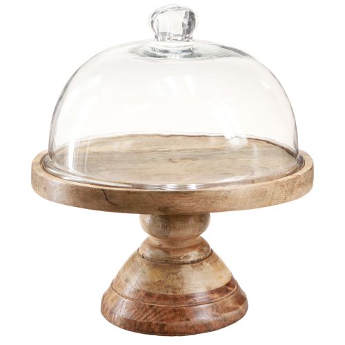 Floristik24 Piatto in legno con cupola decorativa in vetro per formaggio Ø27cm H31cm