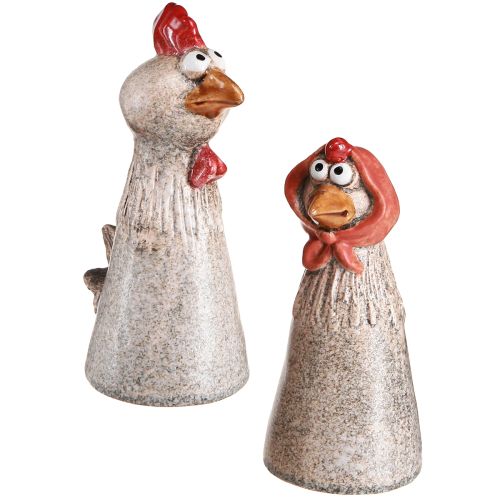 Galline decorative in ceramica Gallo e gallina pasquale H20/22cm 2 pezzi