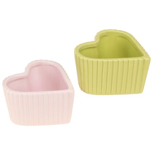 Cuori decorativi in ceramica verde pastello rosa 11×10×6 cm 4 pz