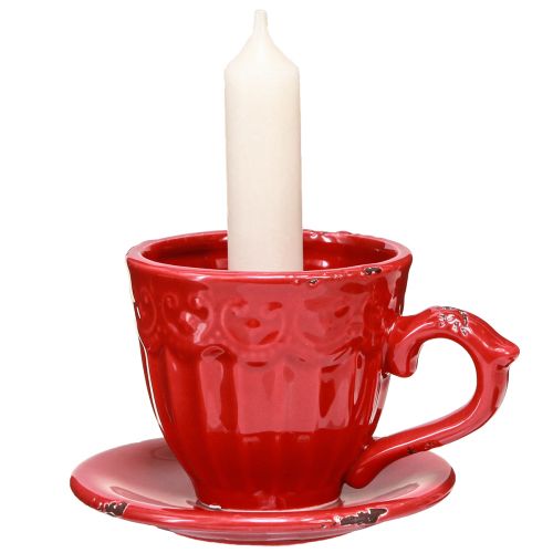 Prodotto Portacandele in ceramica coppetta rossa per candele a stecca 13×11×8cm 3 pz