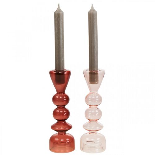 Prodotto Candeliere candelabro in vetro rosa/rosa Ø5-6cm H19cm 2pz