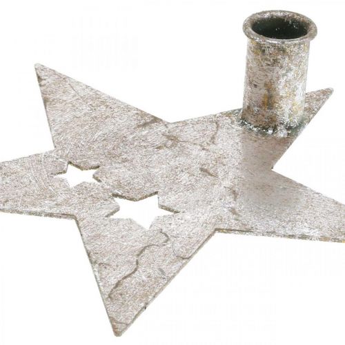 Prodotto Stella decorativa in metallo, portacandele affusolato per Natale argento, aspetto antico 20 cm × 19,5 cm