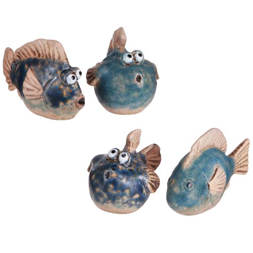 Piccoli pesci divertenti decorazioni in ceramica blu assortiti 6-9 cm 4 pz