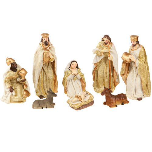 Set figure presepe 8 figure crema oro dipinte a mano 6-12,5 cm