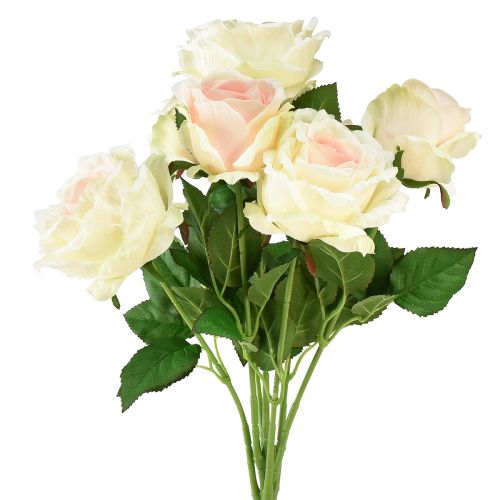 Floristik24 Rose artificiali Bouquet di fiori artificiali Rose Crema Rosa Pick 54 cm