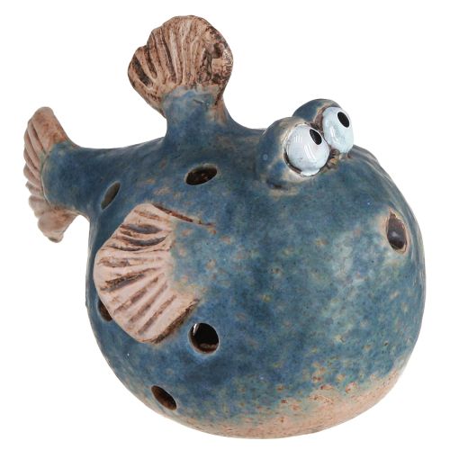 Pesce palla per tealight pesce decorativo in ceramica blu 15 cm 2 pezzi