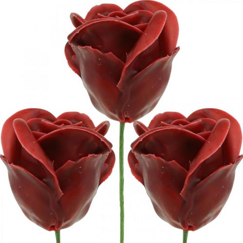 Rose artificiali Rose di cera bordeaux Rose decorative di cera Ø6cm 18 pezzi