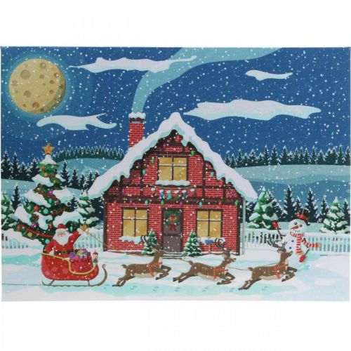 Quadro LED Natale Babbo Natale con pupazzo di neve Murale LED 38x28cm