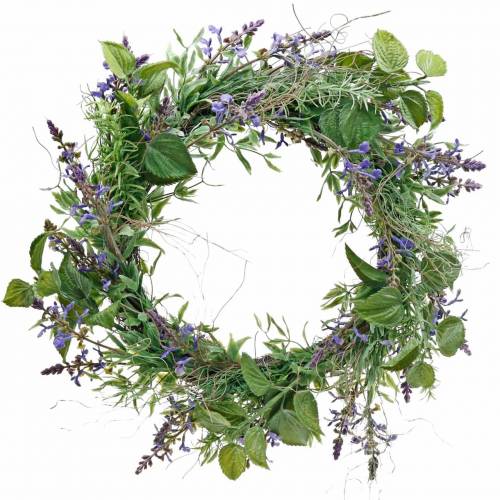 Corona di lavanda mediterranea Ø50cm, corona di fiori artificiali con lavanda e rosmarino