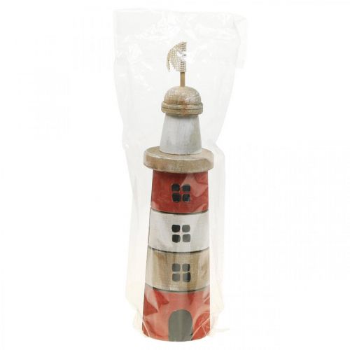 Prodotto Faro in legno decorazione marittima in legno rosso bianco H30,5 cm