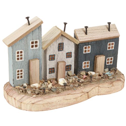 Case decorative marittime villaggio di pescatori in legno blu bianco 26×16×10 cm