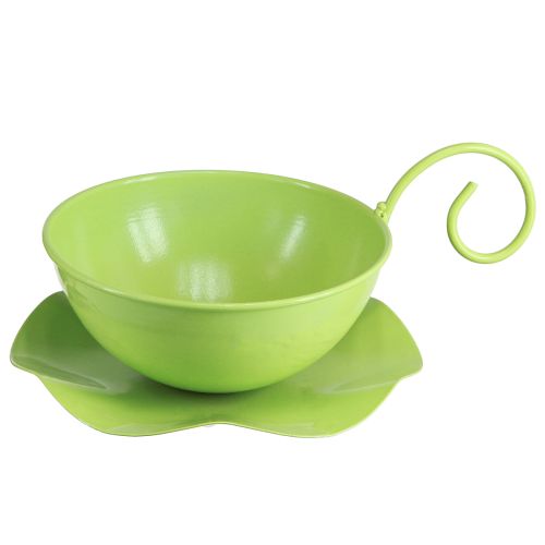 Tazza decorativa in metallo verde mela con piattino H8cm Ø11,5cm 2 pezzi