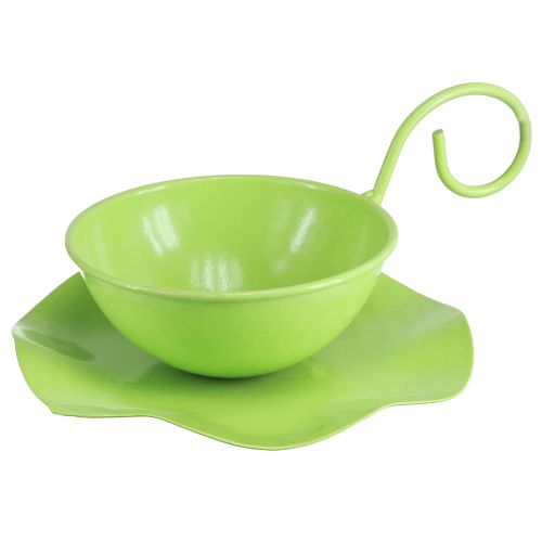 Tazza decorativa in metallo con piattino verde chiaro H8cm Ø11,5cm 2 pezzi