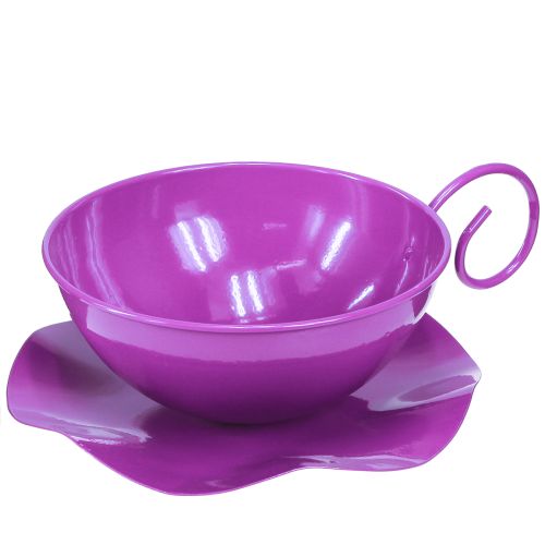 Tazza decorativa in metallo Ø16cm H9cm tazza da tè con piattino viola 2 pezzi