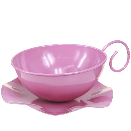 Tazza in metallo Ø16cm H9cm tazza decorativa con piattino rosa 2 pezzi