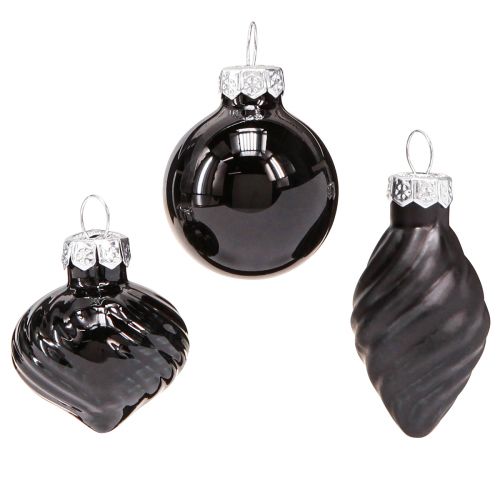 Floristik24 Mini palline per albero di Natale in vetro cipolla nera Ø3cm 9 pz