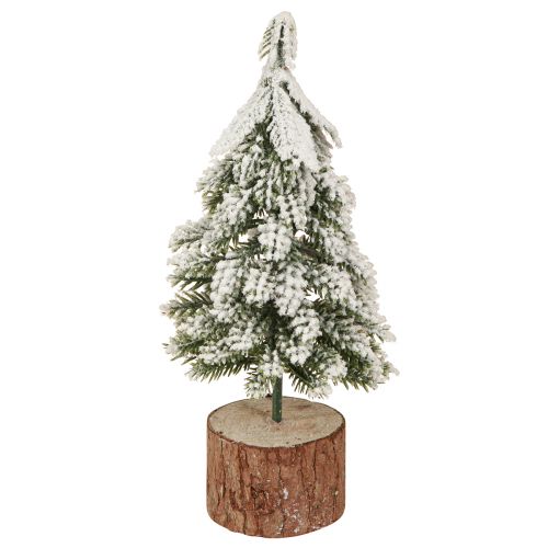 Mini albero di Natale base in legno verde bianco Ø8cm H18cm 3 pezzi