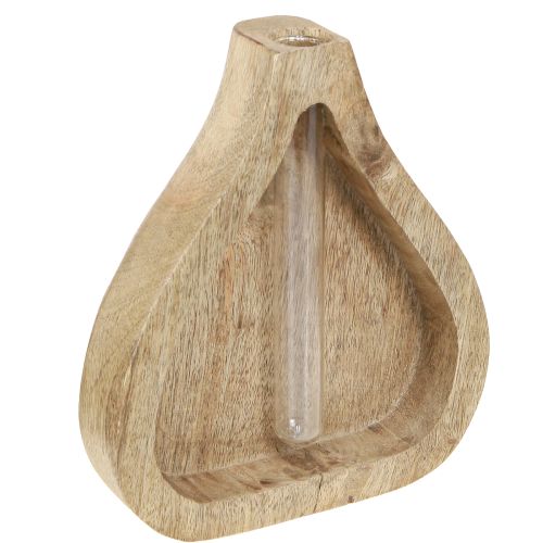 Mini vaso provetta in vetro trasparente decorazione legno naturale H17cm 2 pezzi