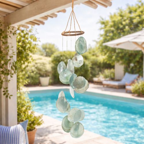 Prodotto Carillon a vento in conchiglie di Capiz per decorazione rilassante su balcone e suono armonioso 57 cm