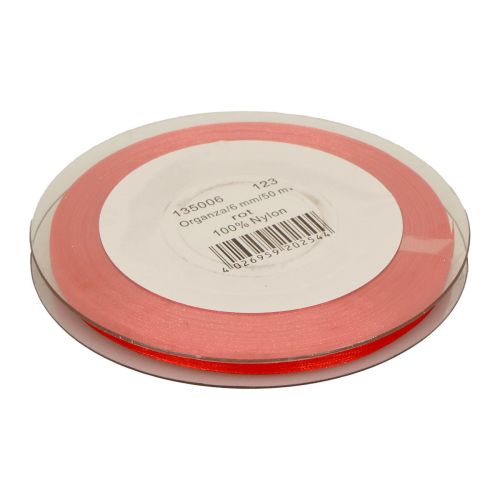 Prodotto Nastro di organza regalo nastro rosso cimosa 6 mm 50 m