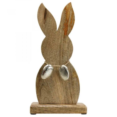 Coniglietto pasquale in legno con uova in metallo, decoro  tavola pasquale H31cm-08398