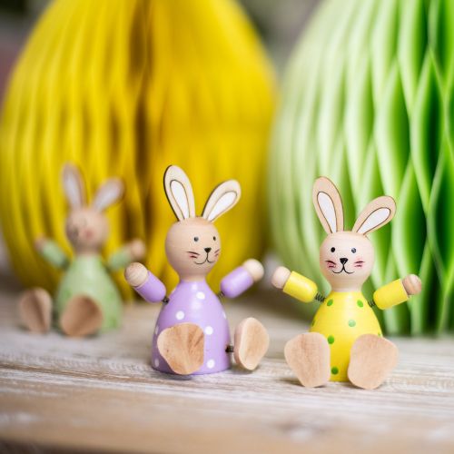Coniglietti pasquali colorati coniglietti in legno  decorazione da tavolo punteggiata H8cm 4 pezzi-14746