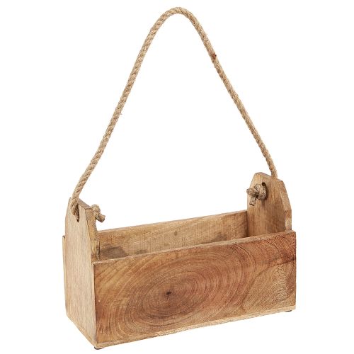 Floristik24 Cassetta per piante in legno con manico quadrato in juta naturale 27x12x17cm