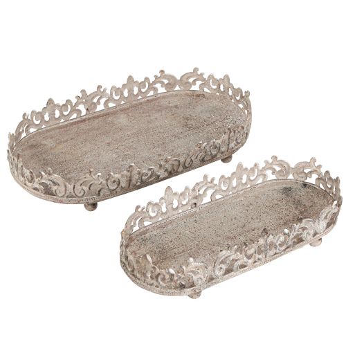 Floristik24 Vassoio decorativo ovale aspetto antico grigio ruggine 26/21 cm set da 2 pezzi